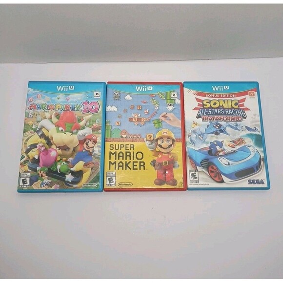 Super Mario Wii Lot Of 3 Games Mario Maker/Mario Party 10/Sonic All Stars Racing - Picture 1 of 16